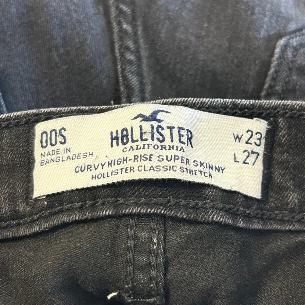 Hollister Womens Curvy High Rise Super Skinny Jeans Black‎ Distressed Size 00S